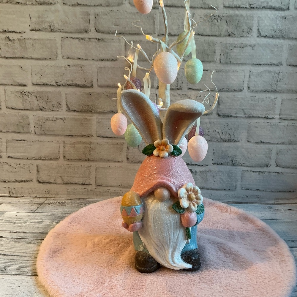 Resin Easter Bunny Gnome With Flower & Egg